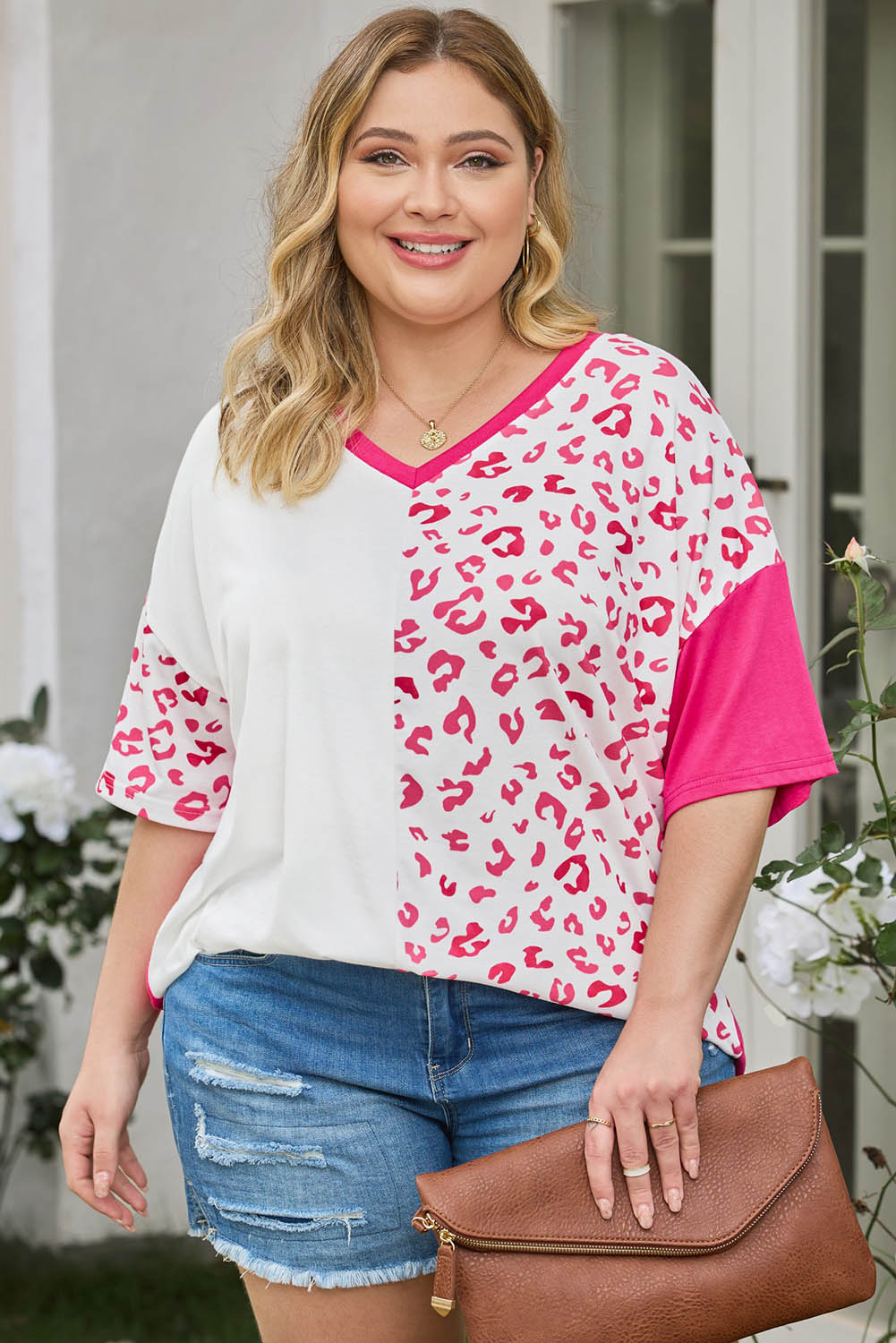 Plus Size Leopard V-Neck T-Shirt - nailedmoms