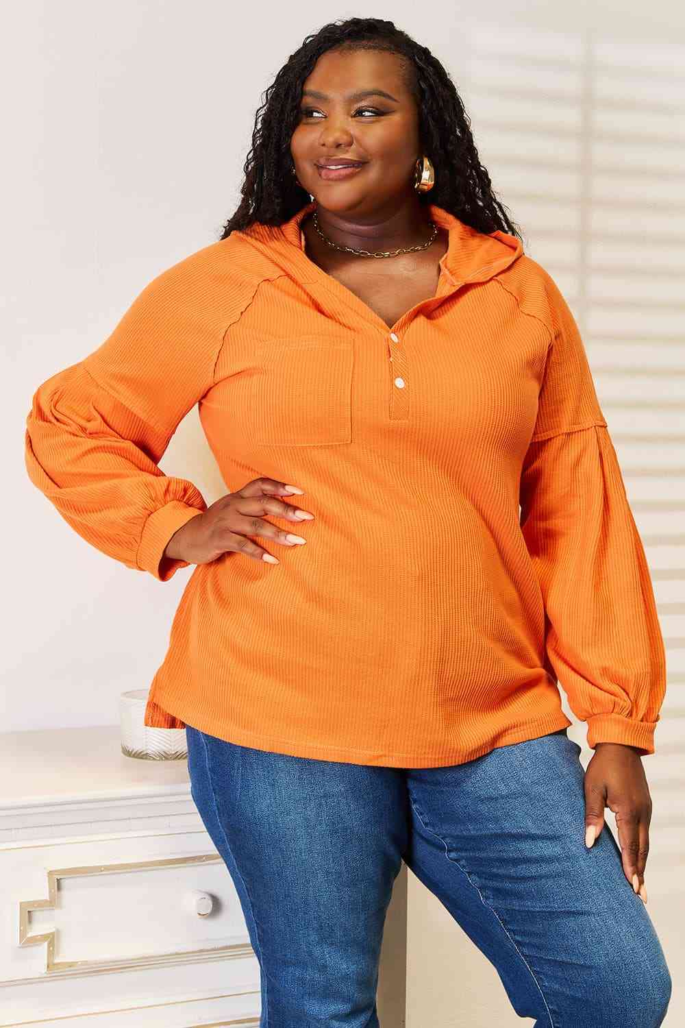 Basic Bae Side Slit Buttoned Waffle Knit Hoodie - nailedmoms