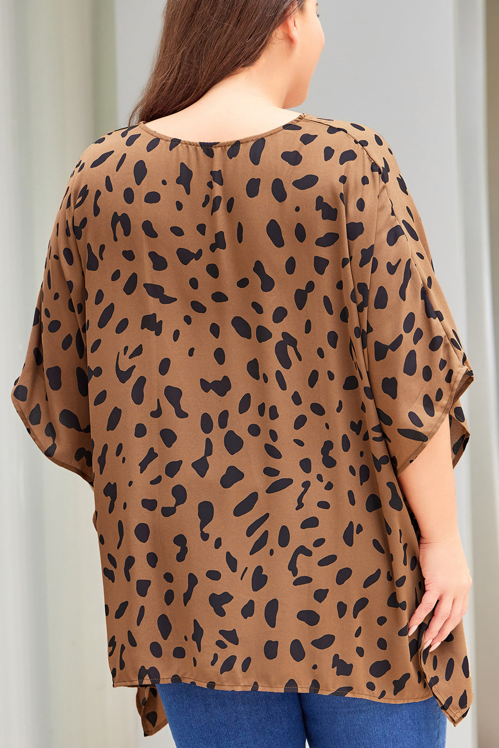 Plus Size Animal Print Handkerchief Hem Blouse - nailedmoms