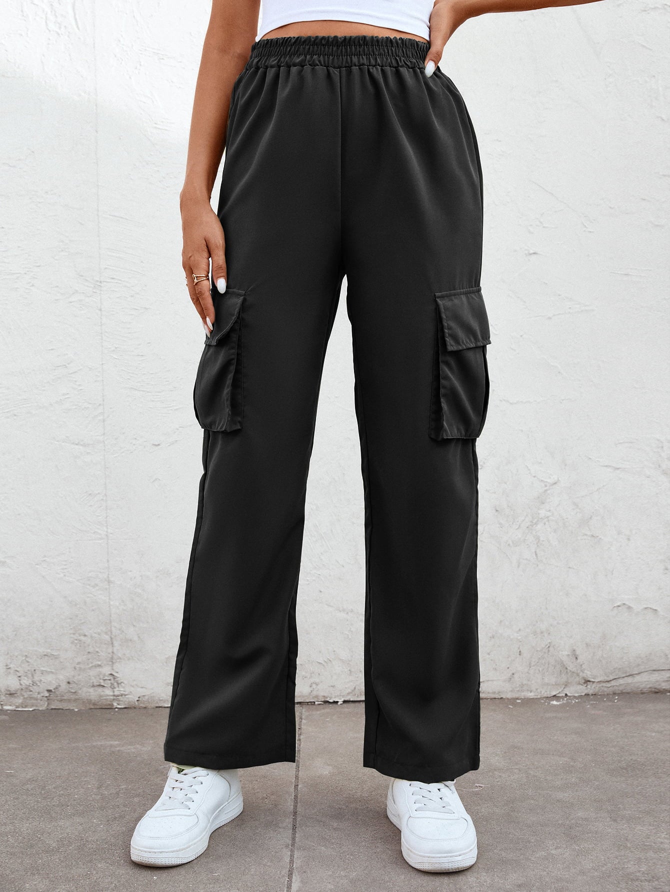 Elastic Waist Straight Leg Cargo Pants - nailedmoms