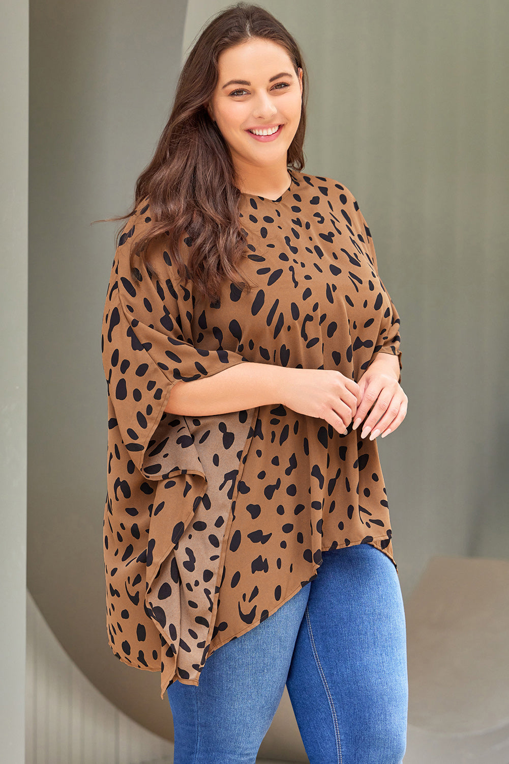 Plus Size Animal Print Handkerchief Hem Blouse - nailedmoms