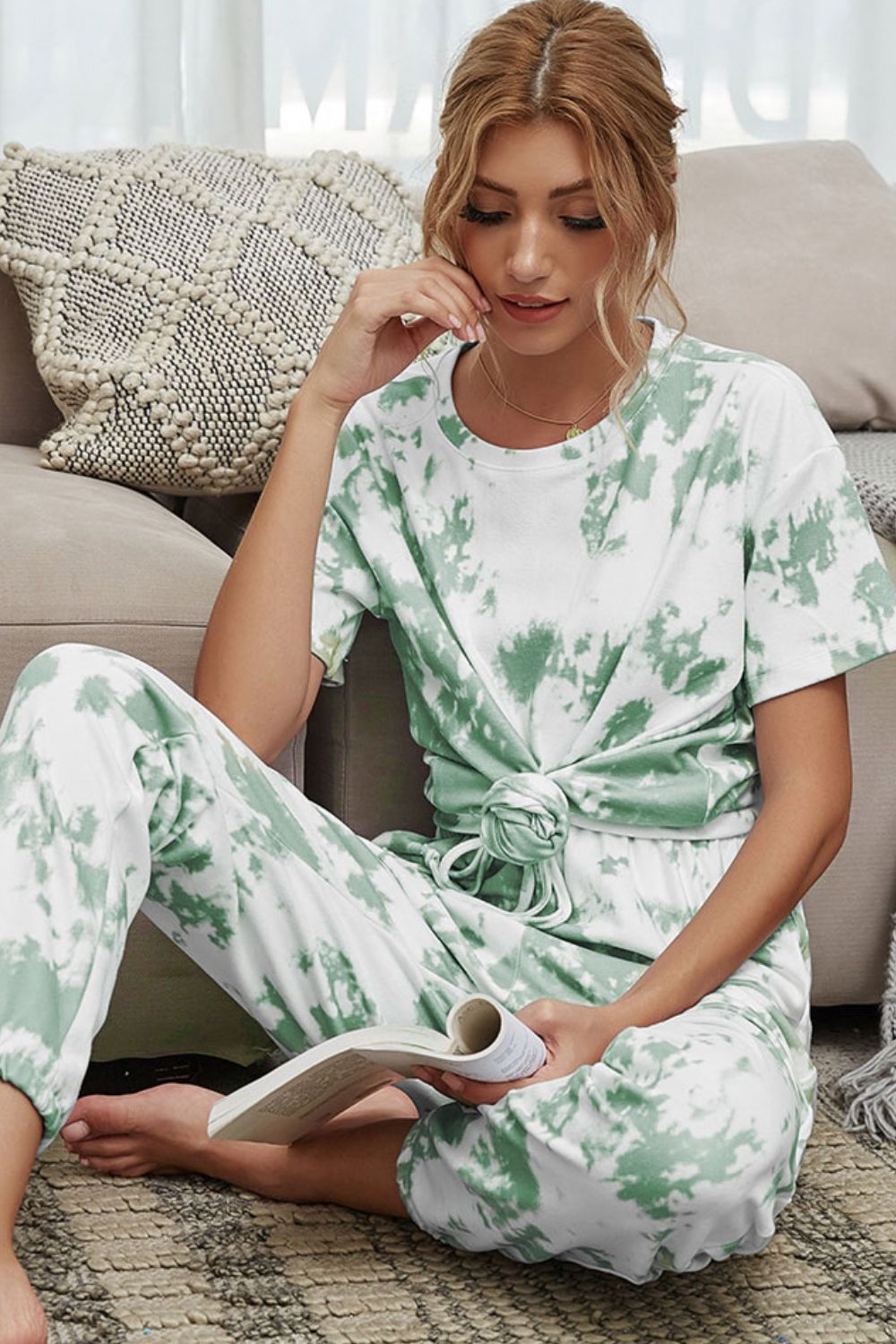Tie-Dye Tee and Drawstring Waist Joggers Lounge Set - nailedmoms