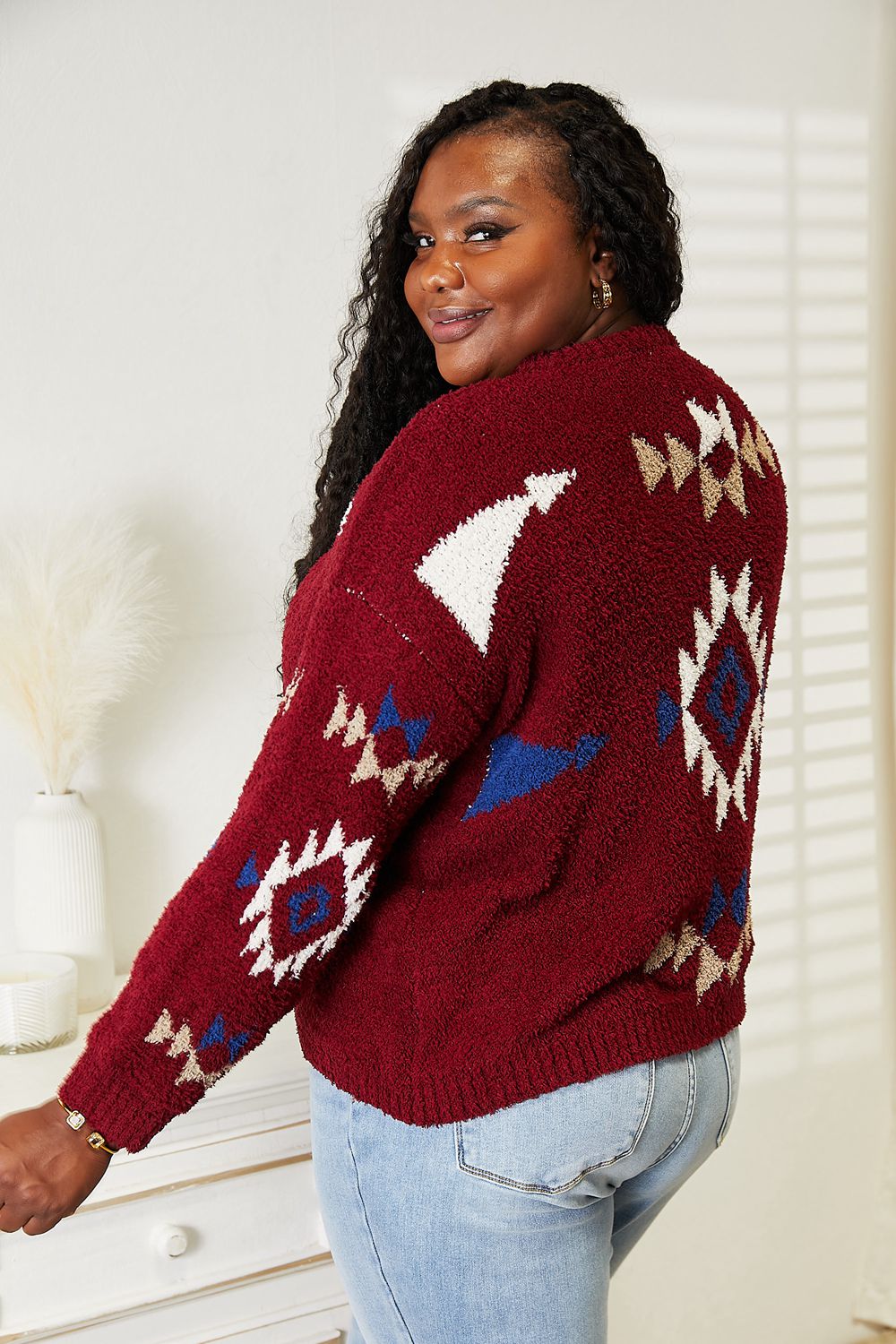 HEYSON Full Size Aztec Soft Fuzzy Sweater - nailedmoms