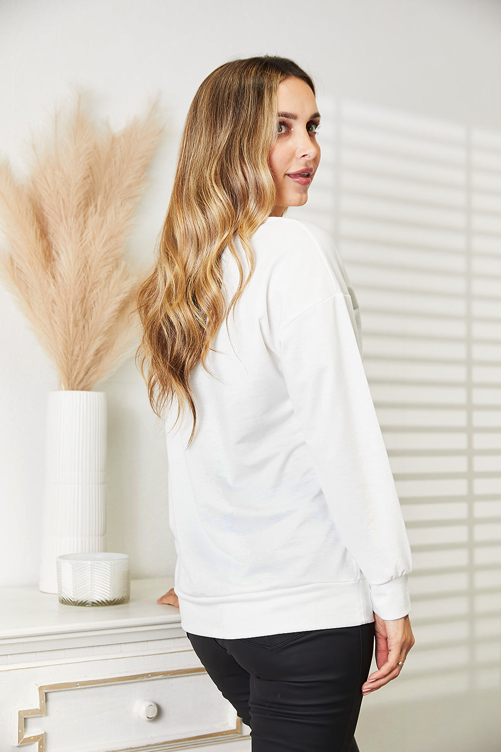 Double Take Graphic Dropped Shoulder Round Neck Sweatshirt - nailedmoms