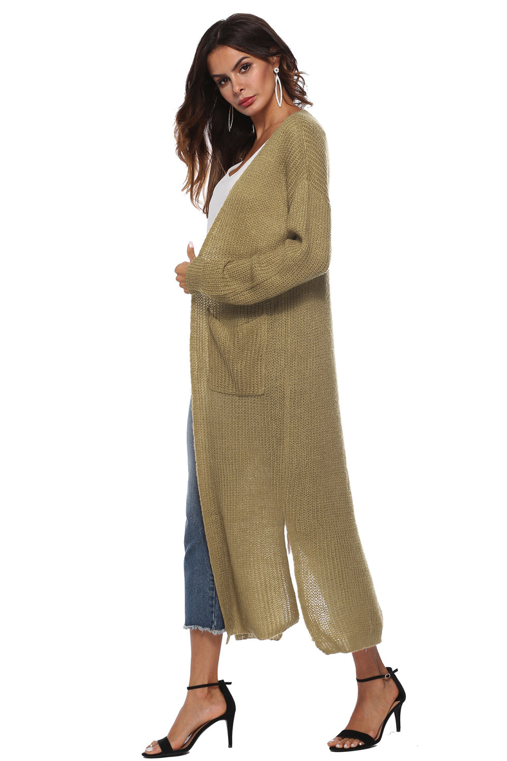 Long Sleeve Open Front Buttoned Cardigan - nailedmoms