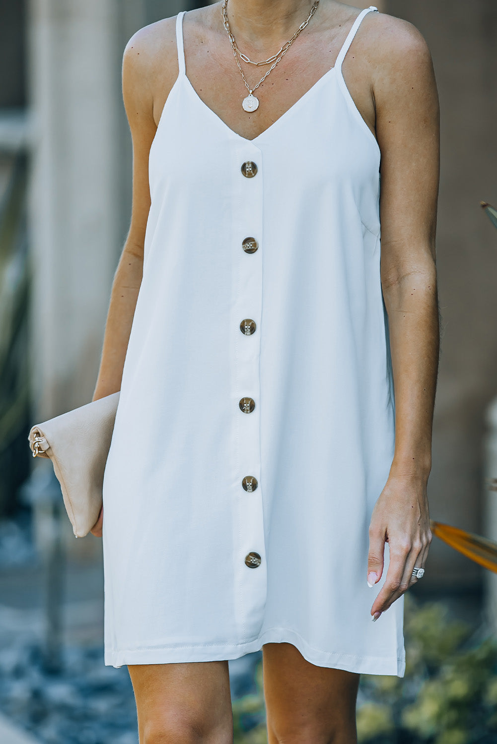 Buttoned Spaghetti Strap Dress - nailedmoms