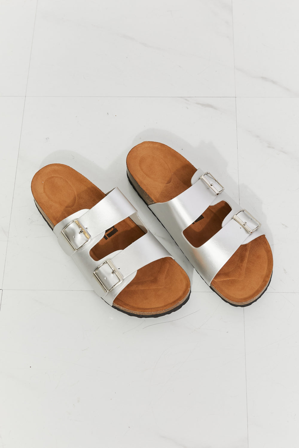 MMShoes Best Life Double-Banded Slide Sandal in Silver - nailedmoms