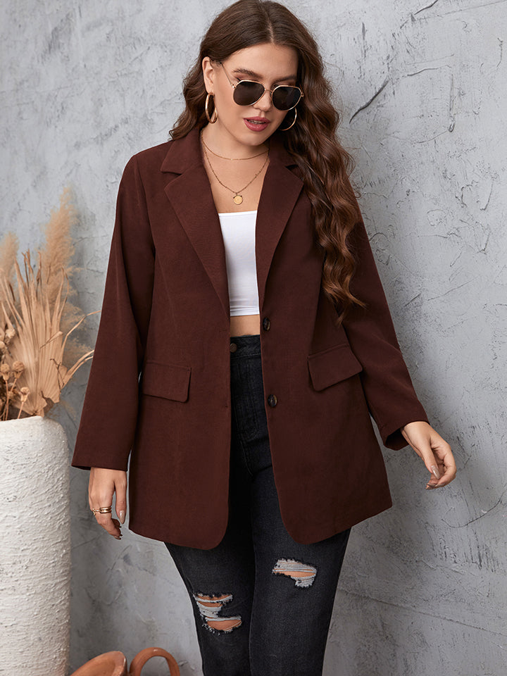 Plus Size Lapel Collar Long Sleeve Blazer - nailedmoms