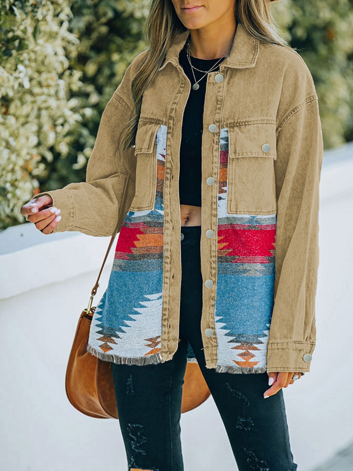 Dropped Shoulder Long Sleeve Printed Denim Jacket - nailedmoms