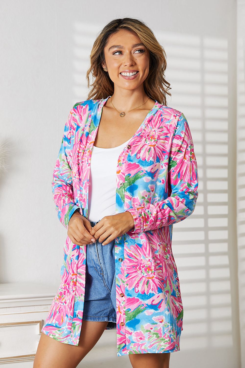 Double Take Floral Open Front Long Sleeve Cardigan - nailedmoms