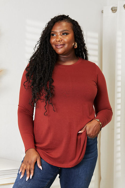 Zenana Full Size Long Sleeve Round Neck Round Hem Top - nailedmoms