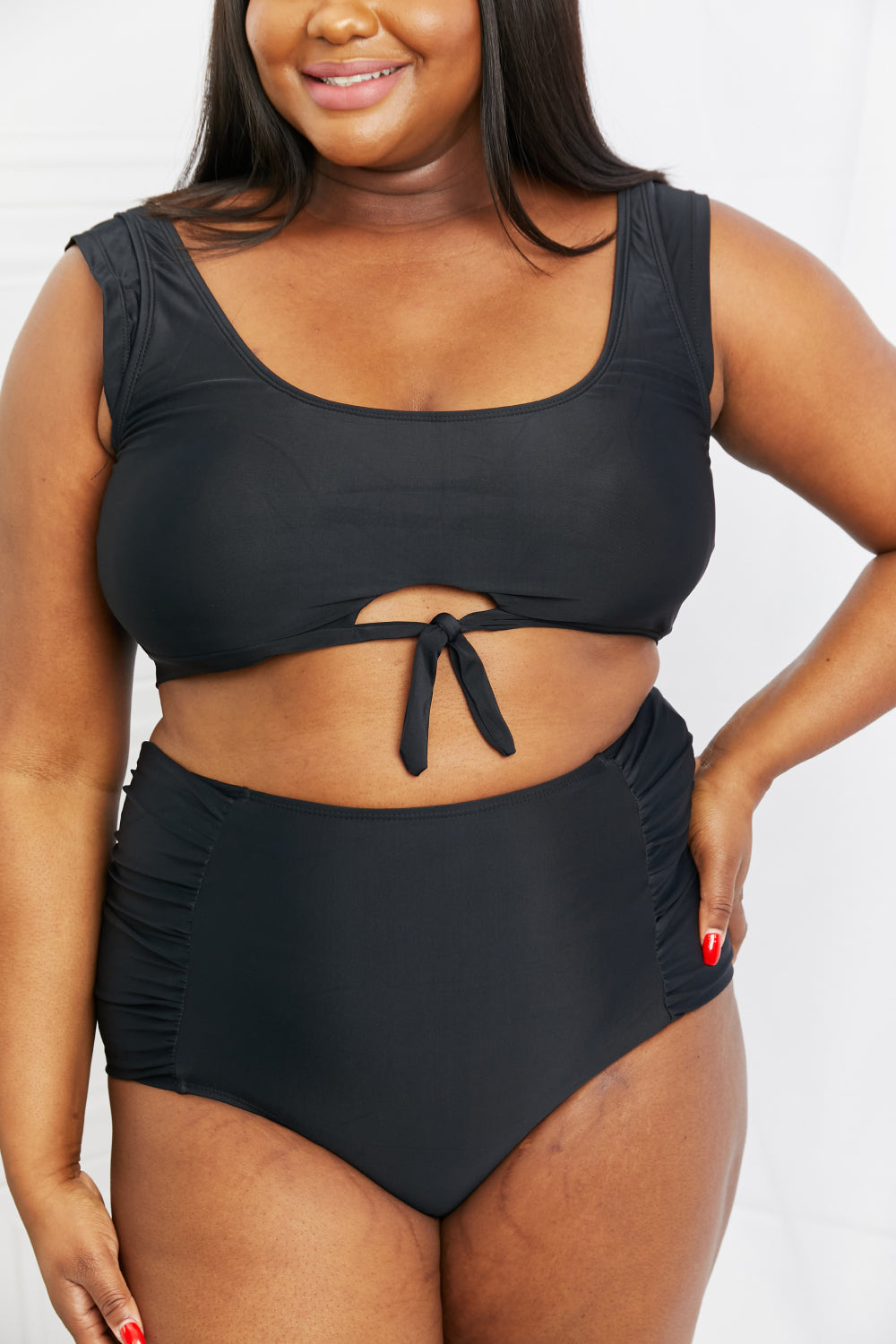 Marina West Swim Sanibel Crop Swim Top and Ruched Bottoms Set in Black - nailedmoms
