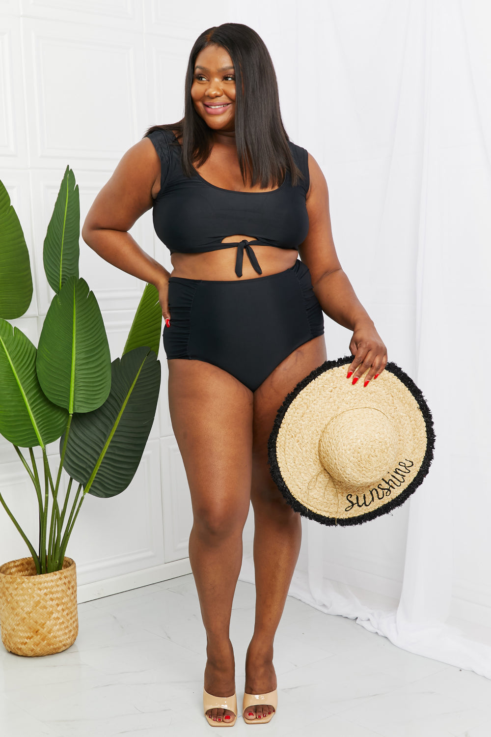 Marina West Swim Sanibel Crop Swim Top and Ruched Bottoms Set in Black - nailedmoms