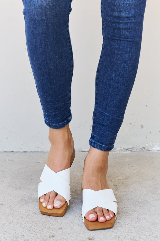 Weeboo Step Into Summer Criss Cross Wooden Clog Mule in White - nailedmoms