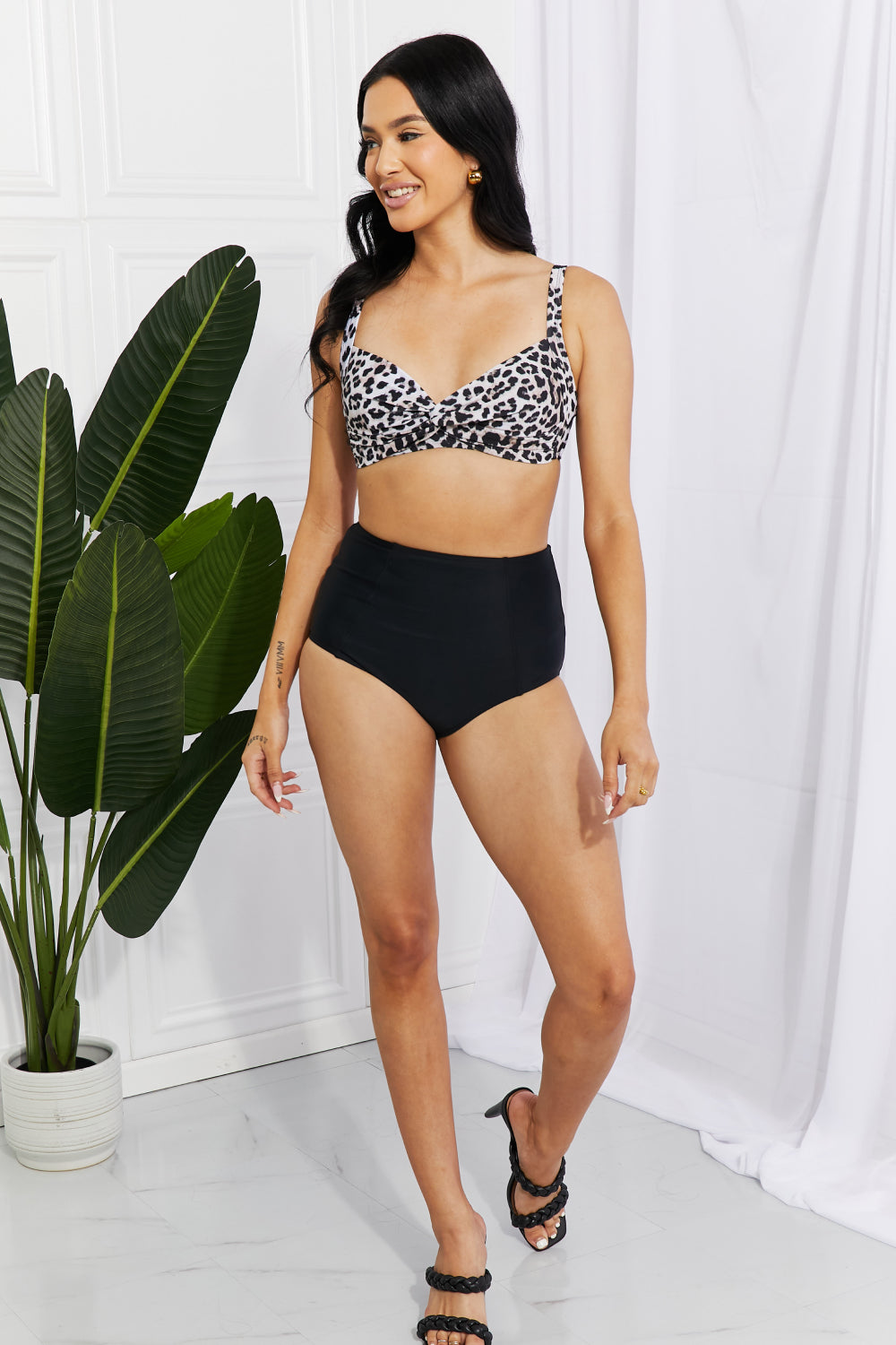 Marina West Swim Take A Dip Twist High-Rise Bikini in Leopard - nailedmoms