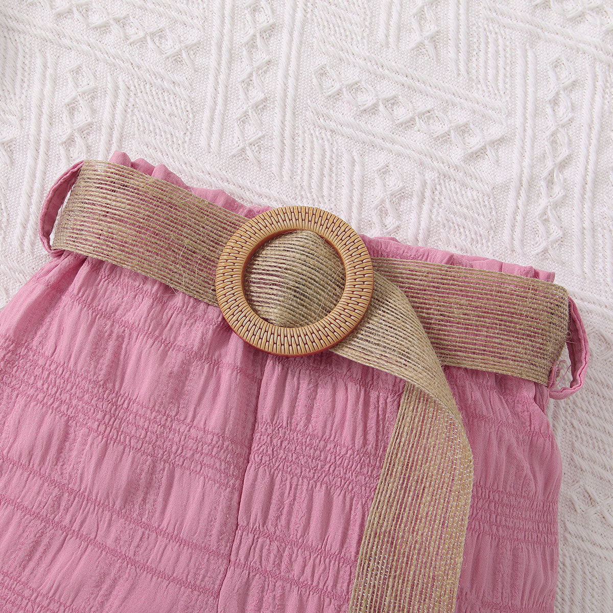 Kids Textured Bow Detail Top and Belted Shorts Set - nailedmoms