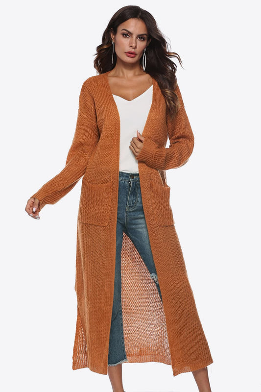 Long Sleeve Open Front Buttoned Cardigan - nailedmoms