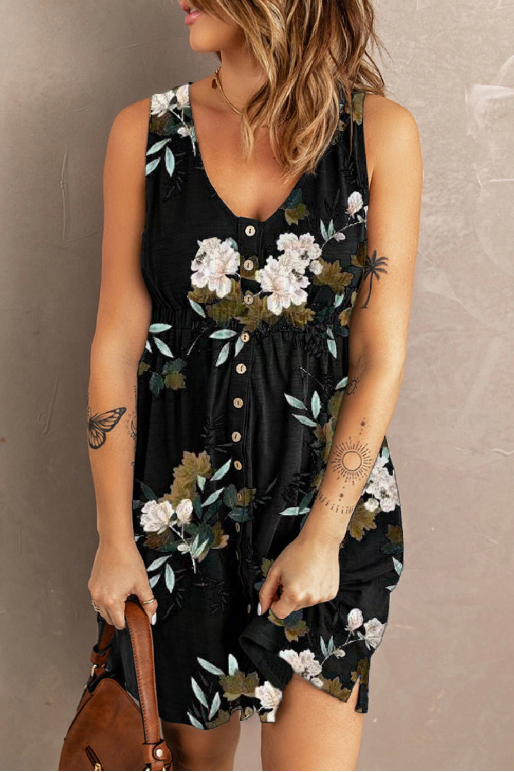 Double Take Printed Scoop Neck Sleeveless Buttoned Magic Dress with Pockets - nailedmoms