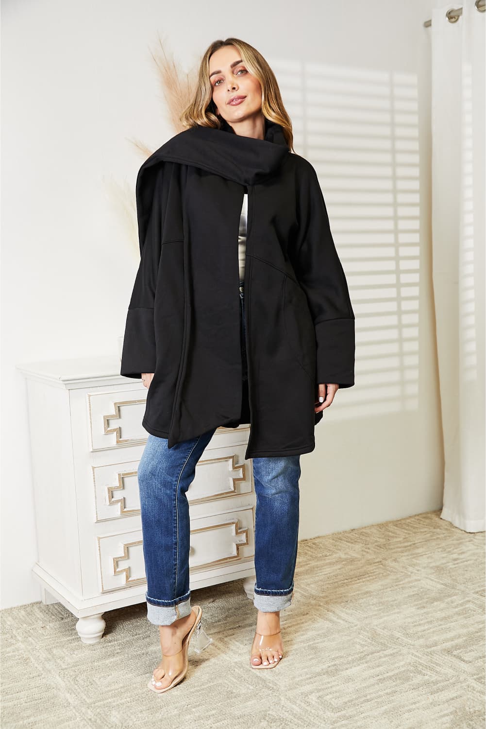 HEYSON Full Size Open Front Cardigan with Scarf Design - nailedmoms