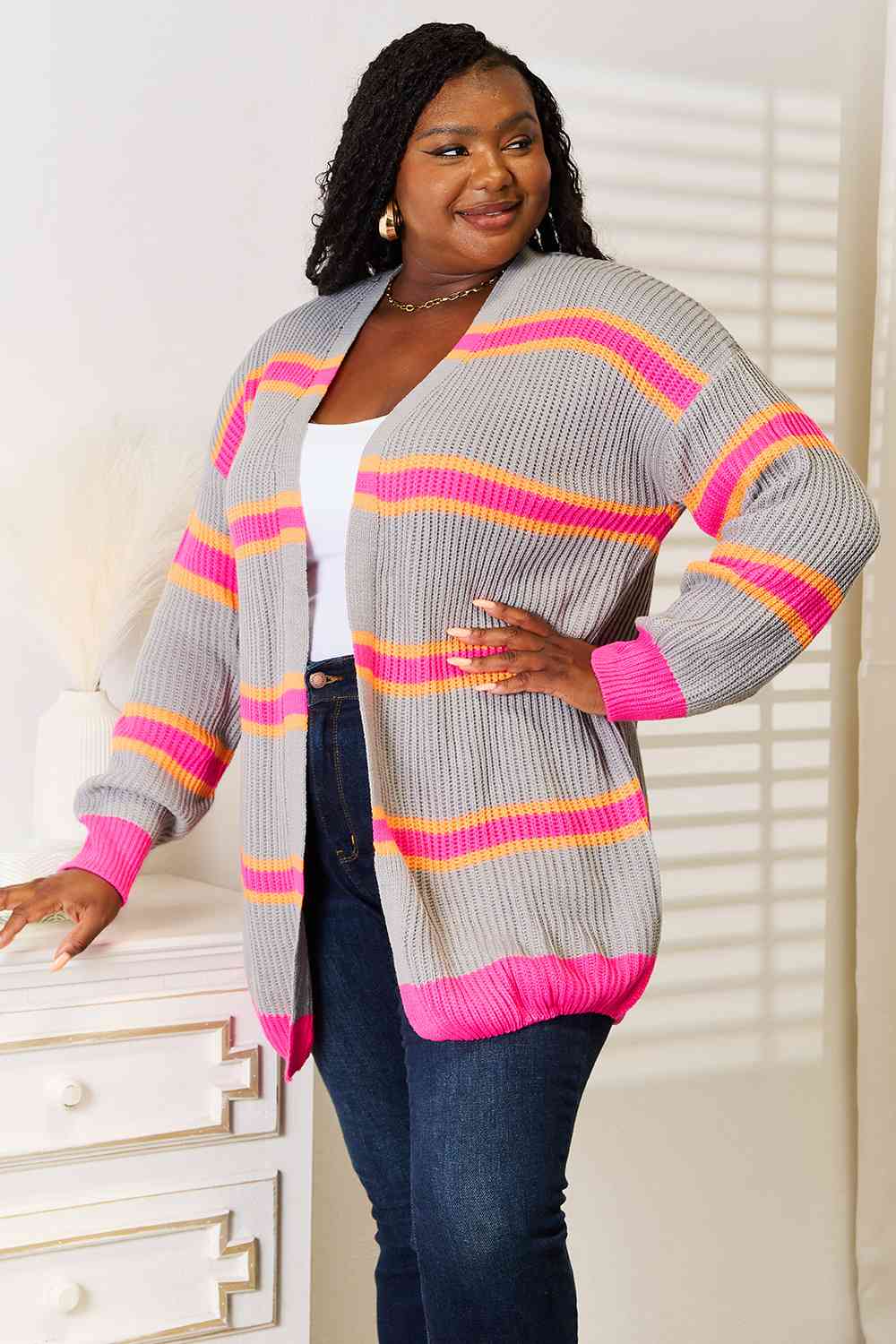 Woven Right Ribbed Long Sleeve Cardigan - nailedmoms