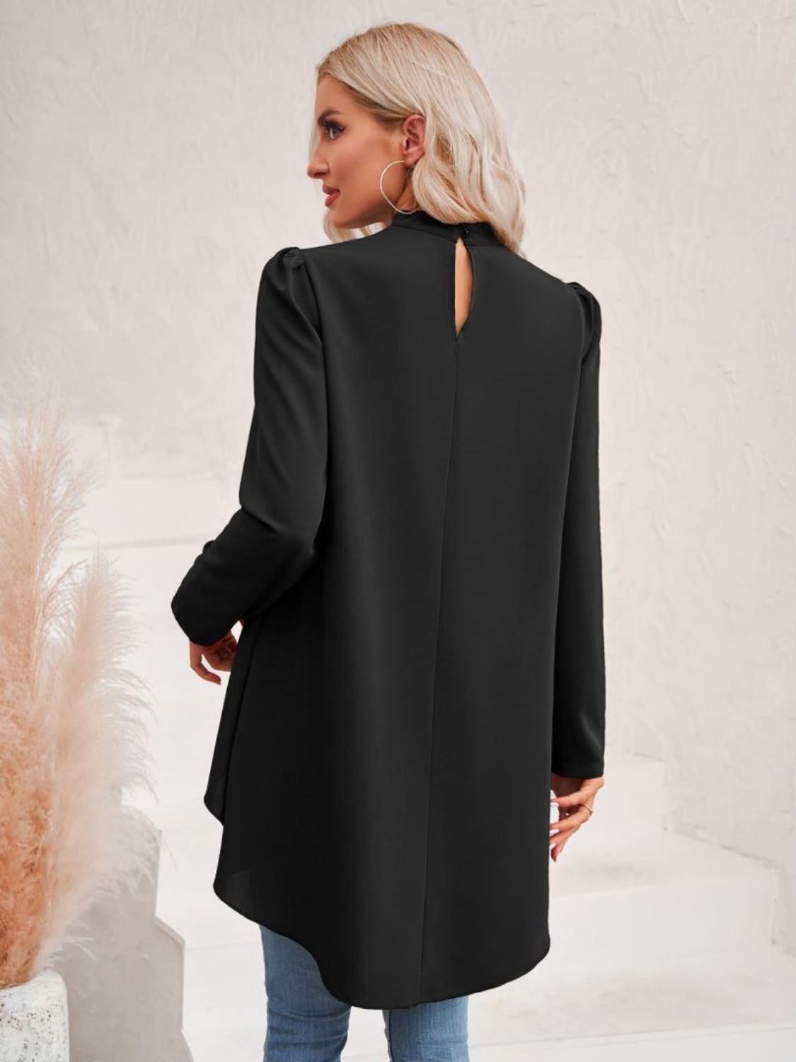 Long Puff Sleeve High-Low Blouse - nailedmoms
