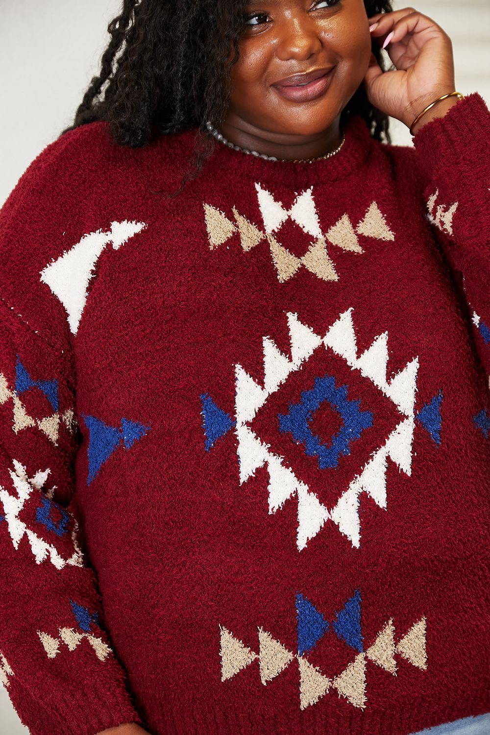 HEYSON Full Size Aztec Soft Fuzzy Sweater - nailedmoms