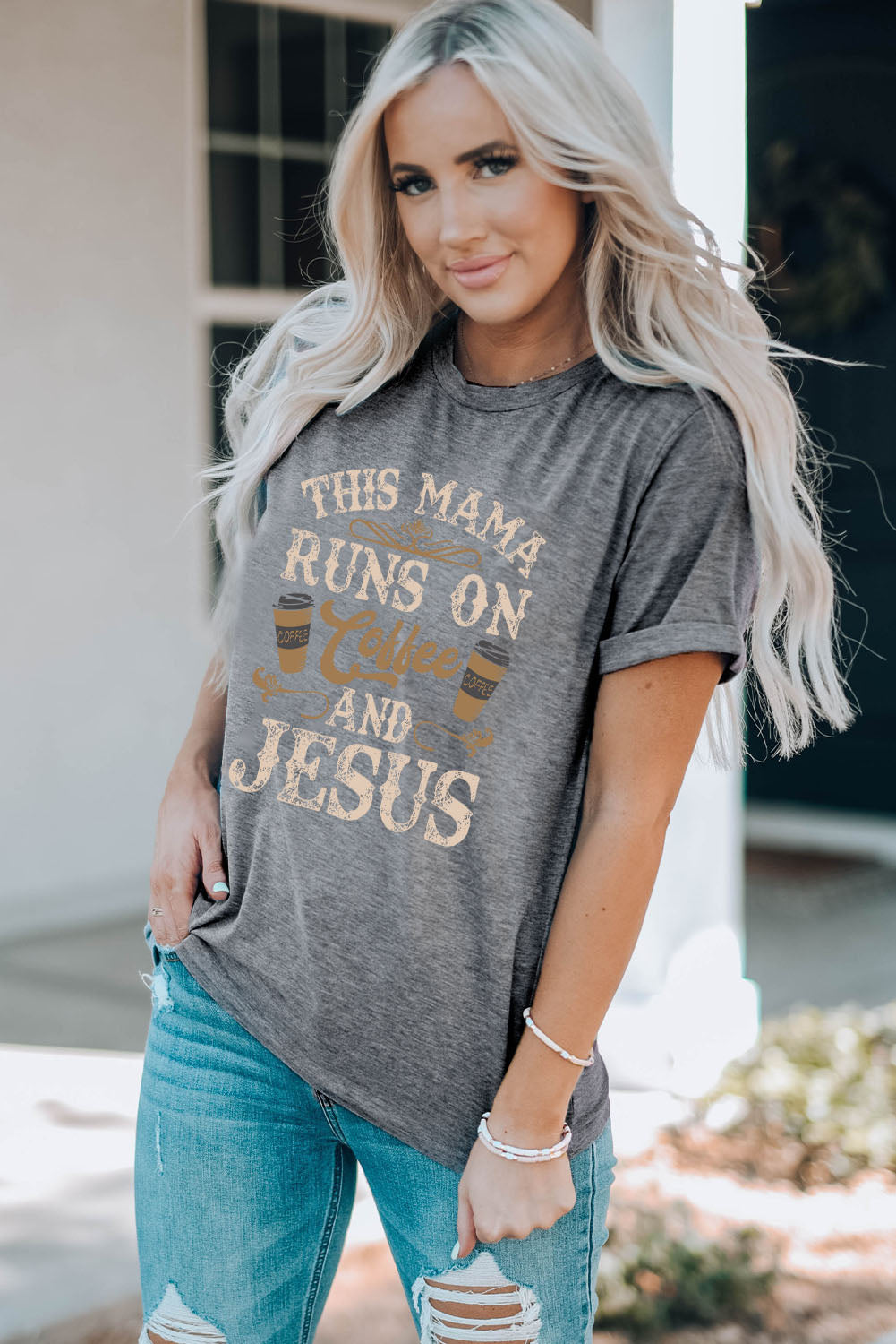 Slogan Graphic Round Neck Tee - nailedmoms