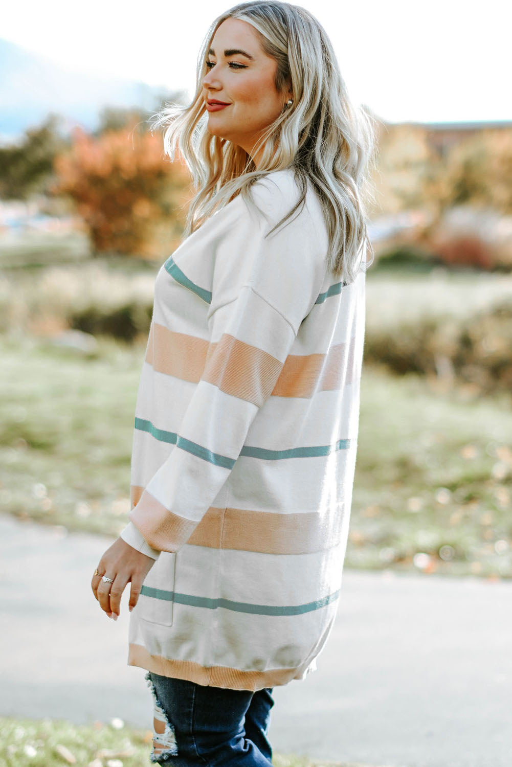 Plus Size Striped Open Front Cardigan - nailedmoms