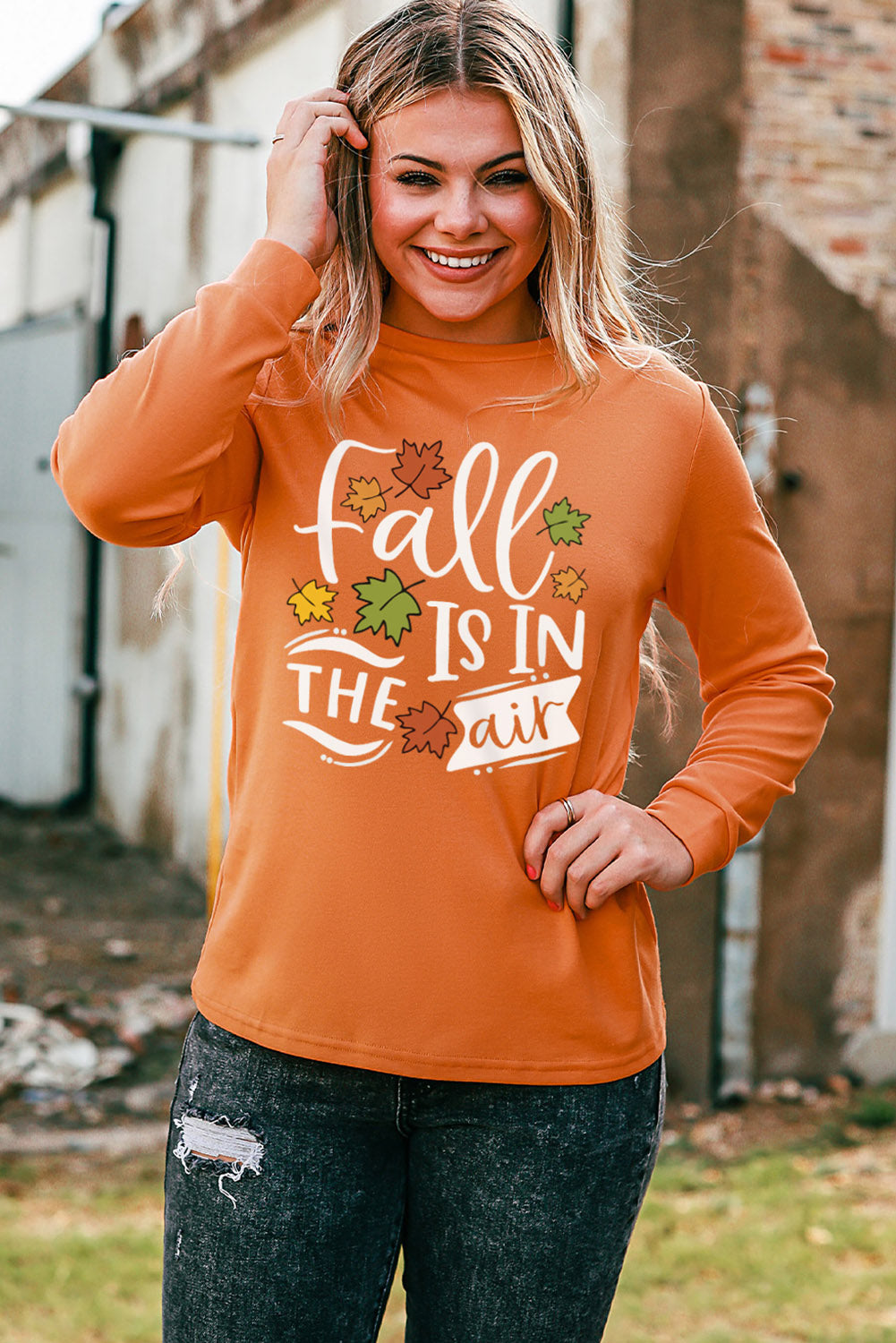 Round Neck Long Sleeve FALL IS IN THE AIR Graphic Sweatshirt - nailedmoms