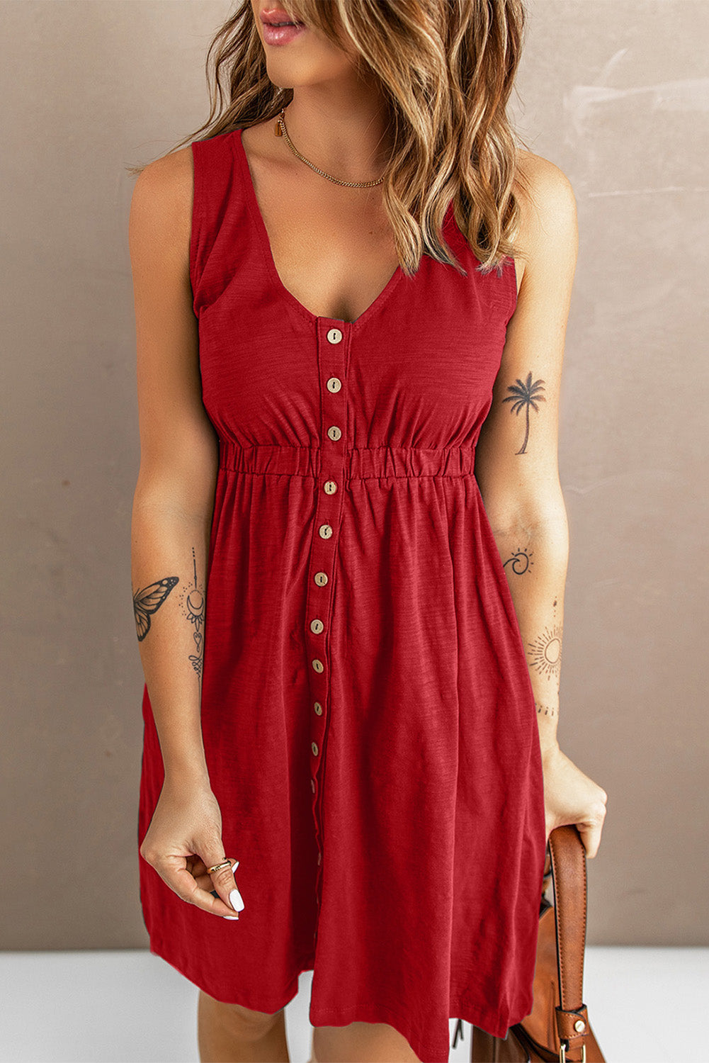 Sleeveless Button Down Mini Dress - nailedmoms
