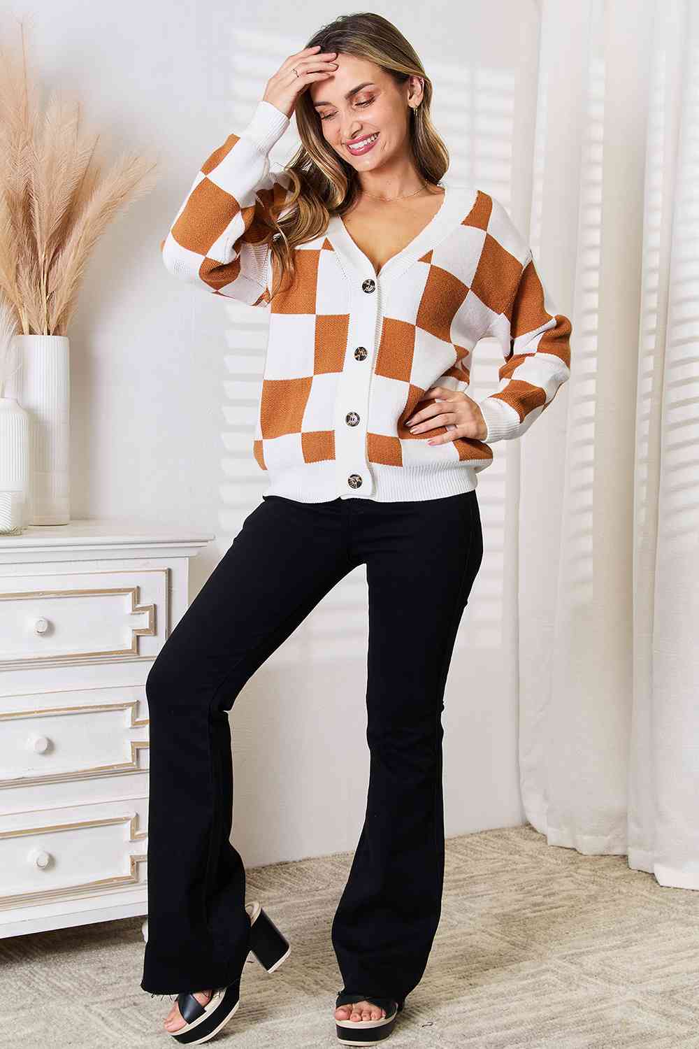 Double Take Button-Up V-Neck Dropped Shoulder Cardigan - nailedmoms
