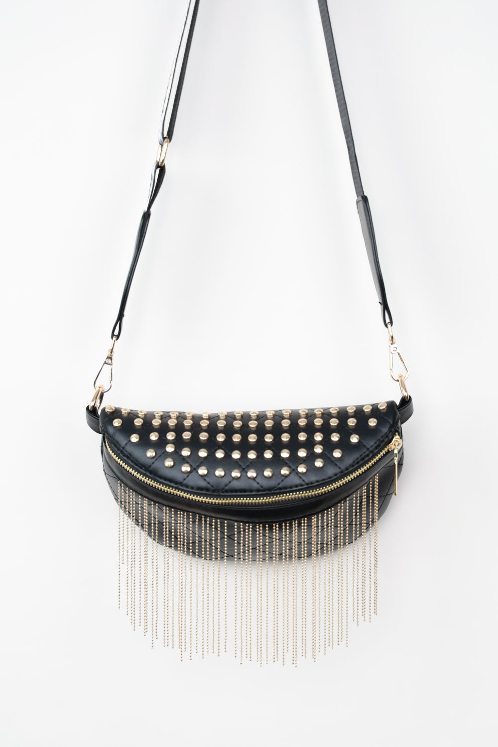PU Leather Studded Sling Bag with Fringes - nailedmoms