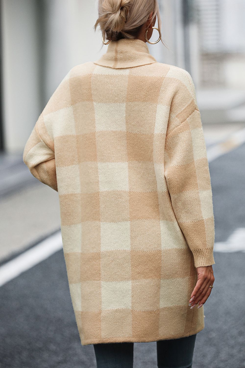 Plaid Dropped Shoulder Cardigan with Pocket - nailedmoms