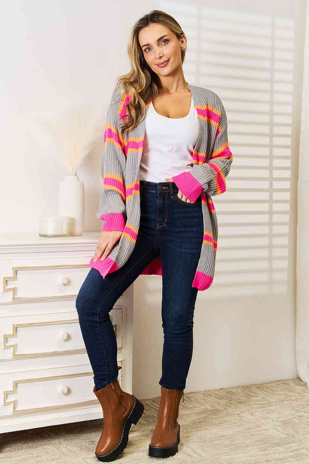 Woven Right Ribbed Long Sleeve Cardigan - nailedmoms