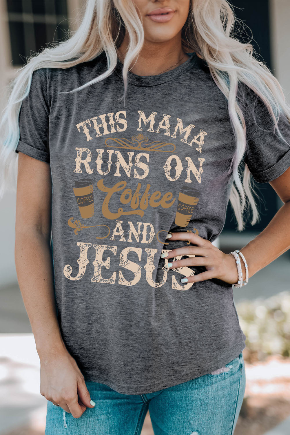 Slogan Graphic Round Neck Tee - nailedmoms