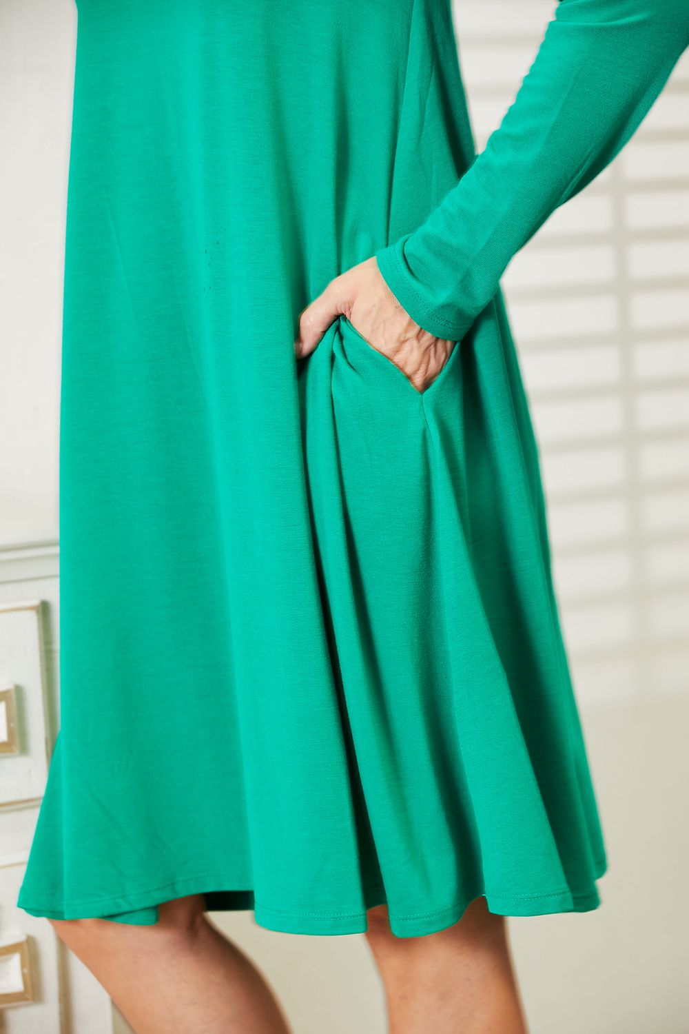 Zenana Full Size Long Sleeve Flare Dress with Pockets - nailedmoms