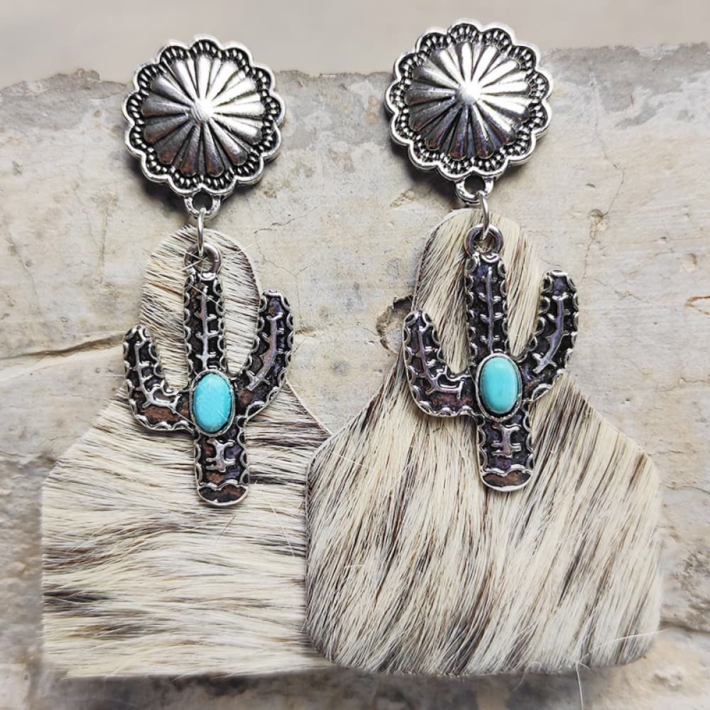 Turquoise Decor Cactus Alloy Earrings - nailedmoms