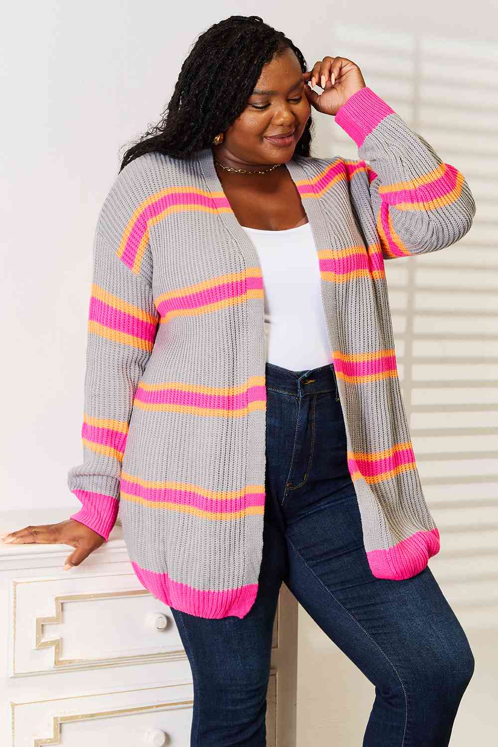 Woven Right Ribbed Long Sleeve Cardigan - nailedmoms