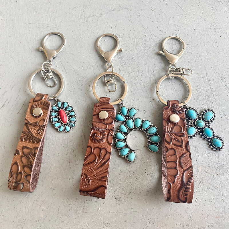Turquoise Genuine Leather Key Chain - nailedmoms