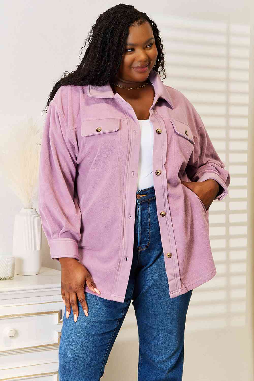 Heimish Cozy Girl Full Size Button Down Shacket - nailedmoms