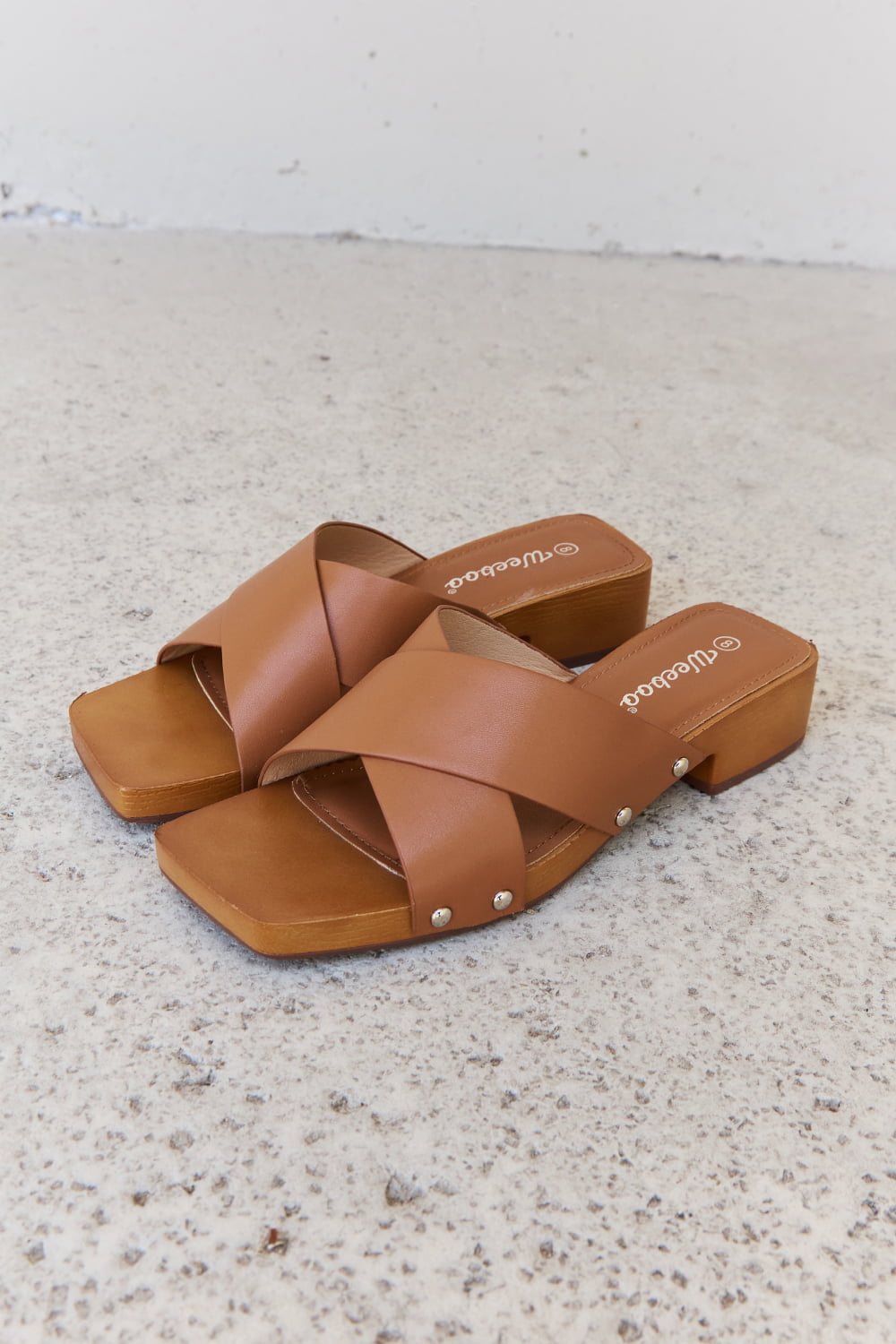 Weeboo Step Into Summer Criss Cross Wooden Clog Mule in Brown - nailedmoms
