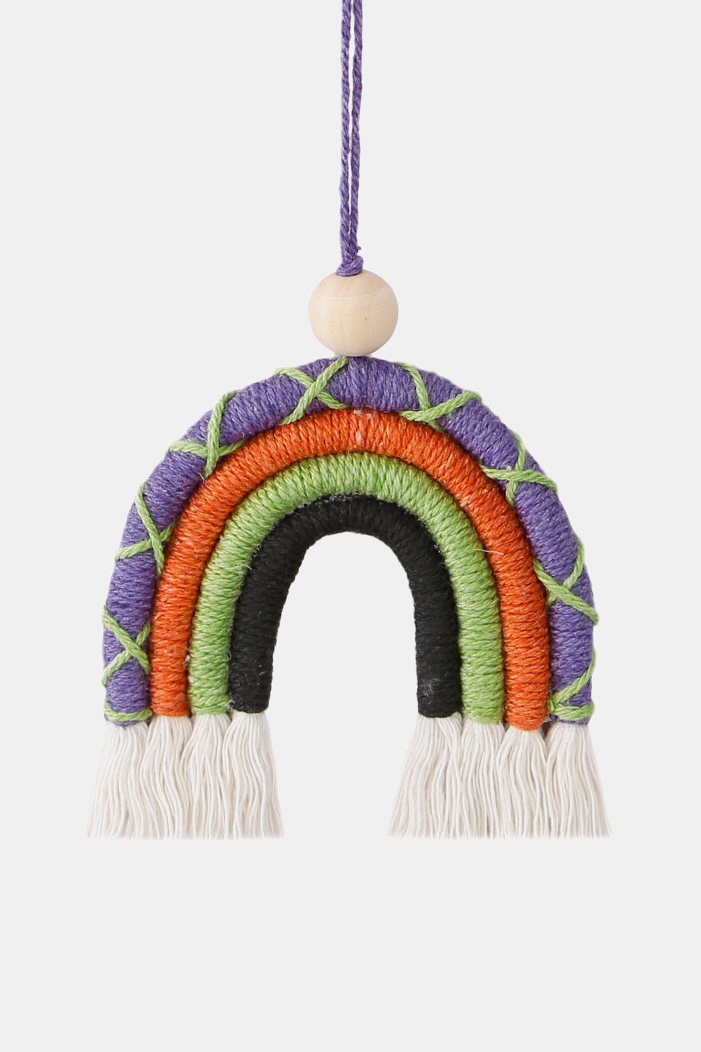 Fringe Macrame Rainbow Shape Wood Bead Cotton Keychain - nailedmoms