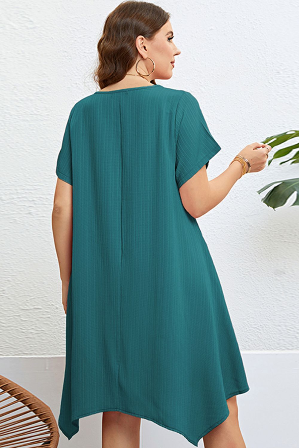 Plus Size Round Neck Handkerchief Hem Dress - nailedmoms