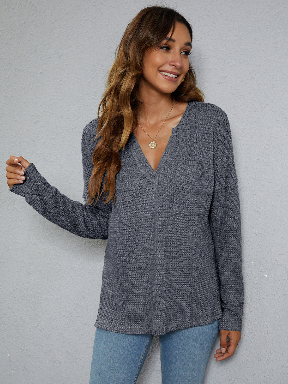 Dropped Shoulder High-Low Waffle-Knit Top - nailedmoms