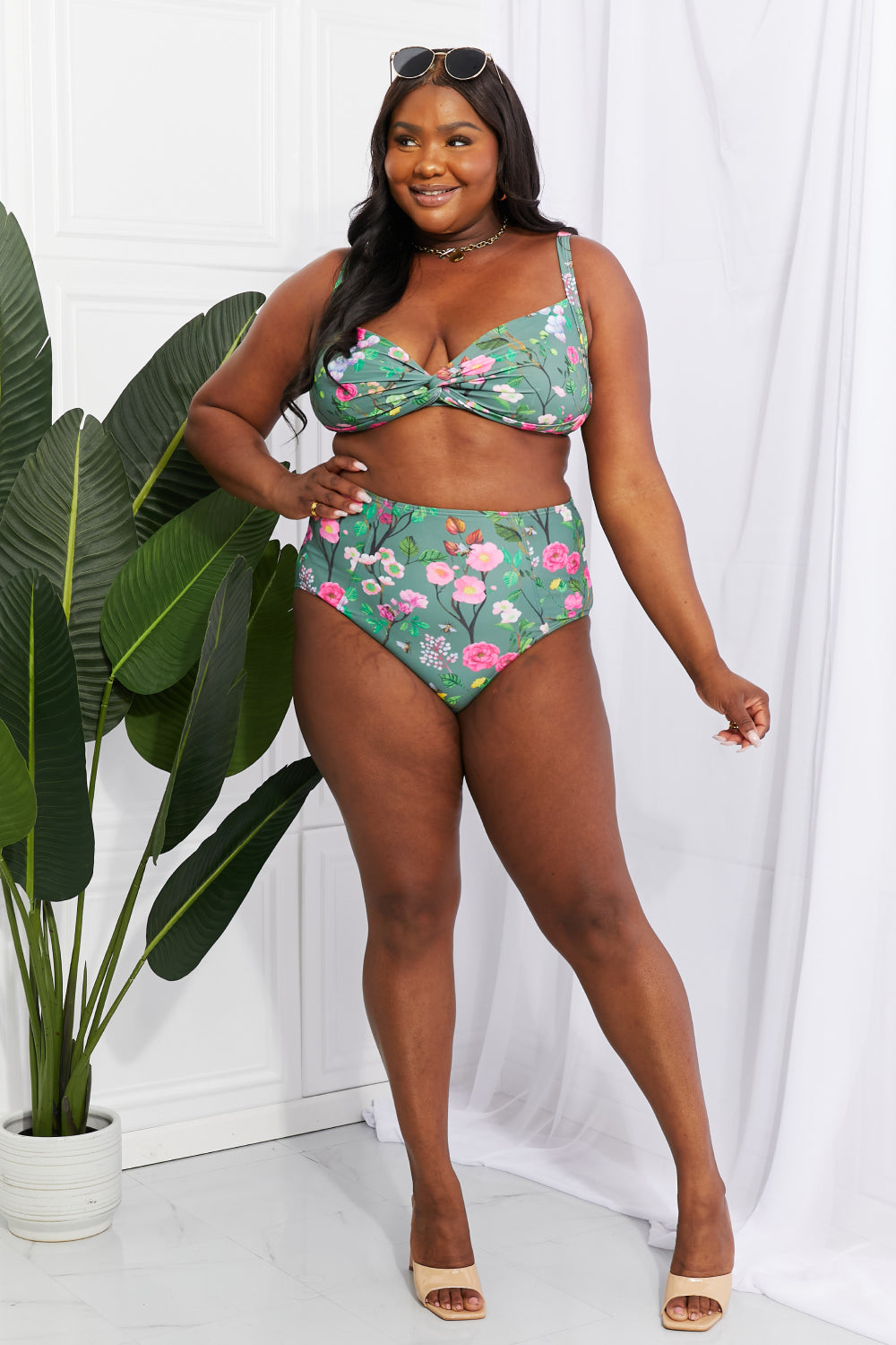 Marina West Swim Take A Dip Twist High-Rise Bikini in Sage - nailedmoms