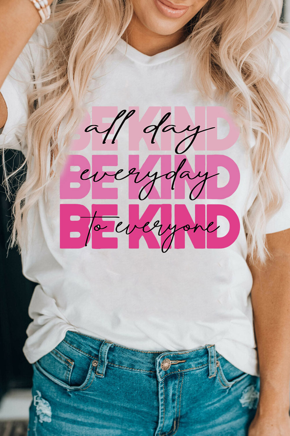 Be Kind Slogan Graphic Round Neck Short Sleeve Tee - nailedmoms