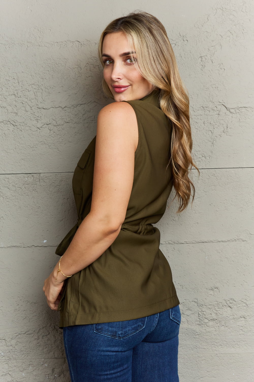 Ninexis Follow The Light Sleeveless Collared Button Down Top - nailedmoms