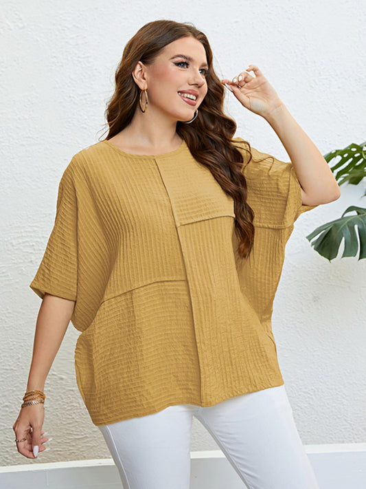 Plus Size Seam Detail Half Sleeve Top - nailedmoms