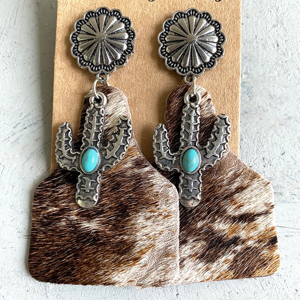 Turquoise Decor Cactus Alloy Earrings - nailedmoms