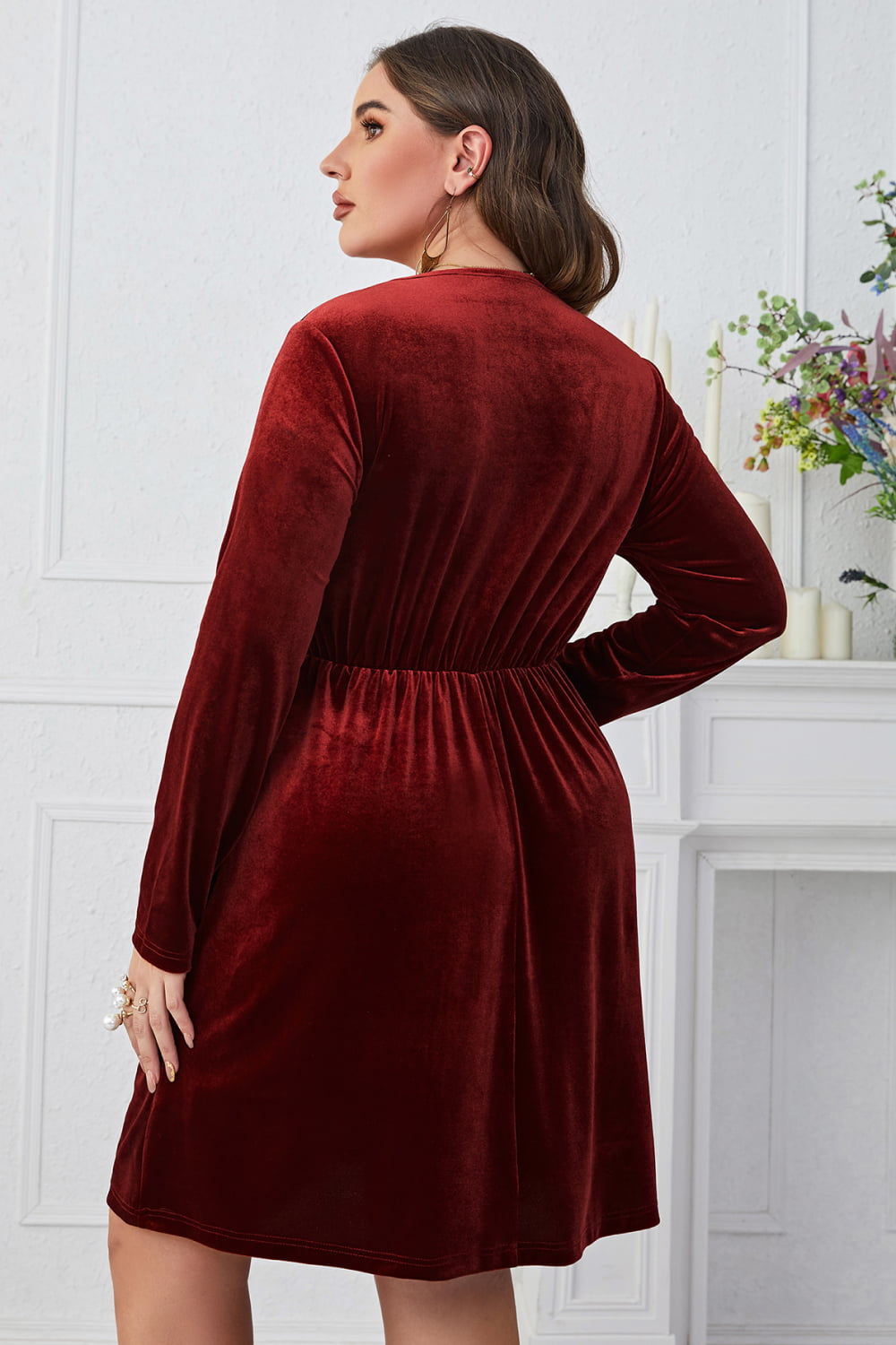Melo Apparel Plus Size V-Neck Decorative Button Knee Length Dress - nailedmoms